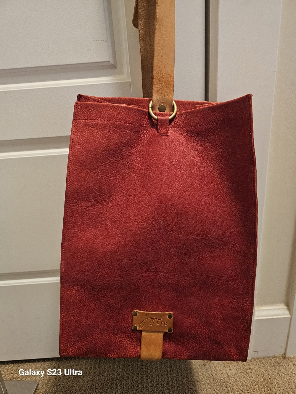 Joji&Co Red Leather Tote Bag